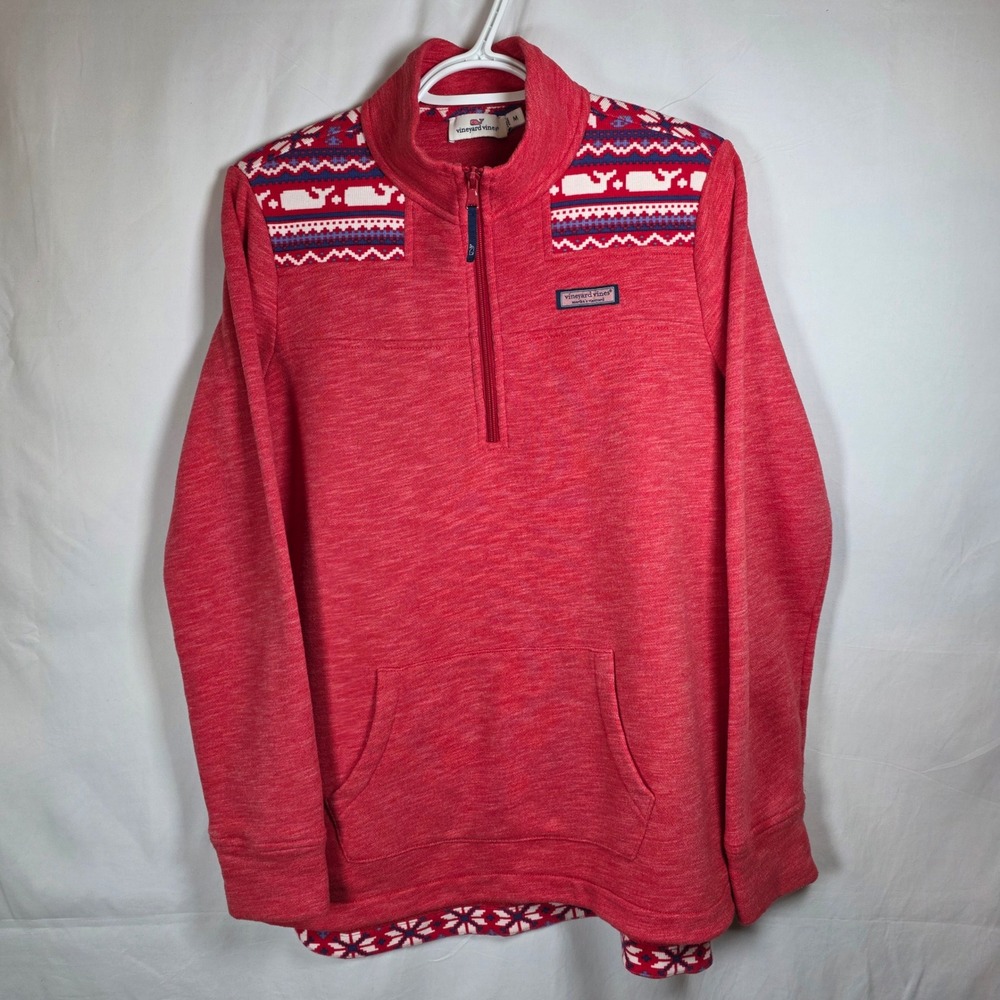 Vineyard Vines Shep Quarter Zip Pullover Womens Medium Red Fair Isle 2K1257